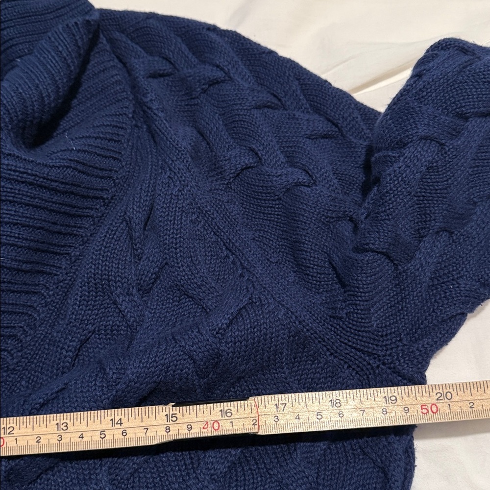 Lands End Cable Knit Cardigan Sweater Navy Medium Shawl Collar Grandmacore - Picture 6 of 8